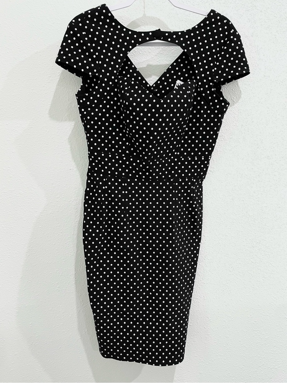 Hell Bunny Polka Dot Mod Sheath Dress Pinup Retro Black Vintage Stretch - Picture 3 of 10